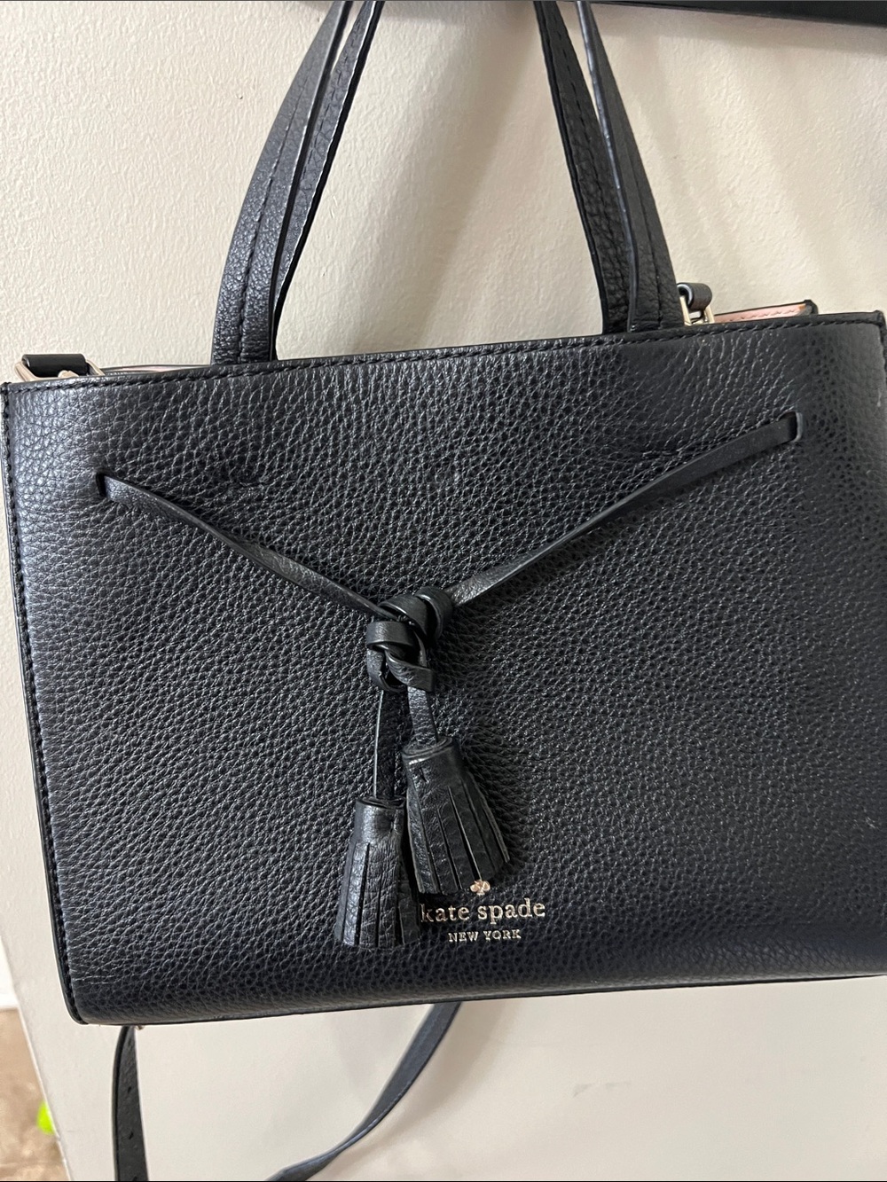 kate spade Black Pebbled Leather Tassel Satchel